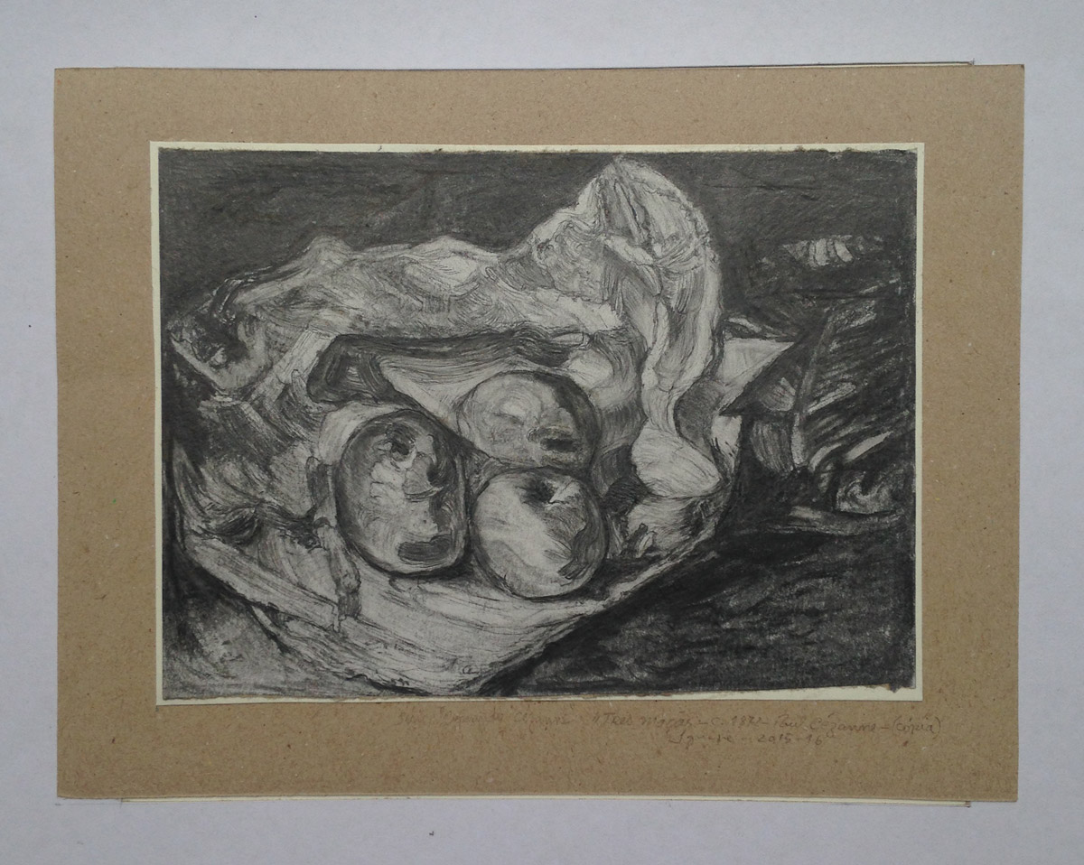 "Da série: copiando Cézanne" - "Três maças"  - c. 1872 Grafite s/papel 22,5X19,5 cm  2015-2016