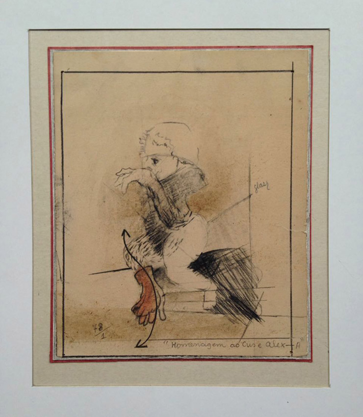 "Homenagem ao Cris e Alex"  Mista s/ papel (acrílica, grafite e terra) - 1978 15,5X13 cm